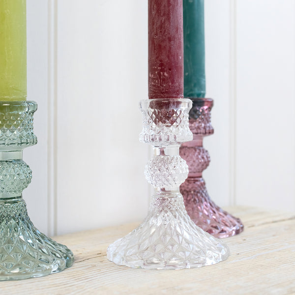 Coloured Pressed Glass Candle Holders