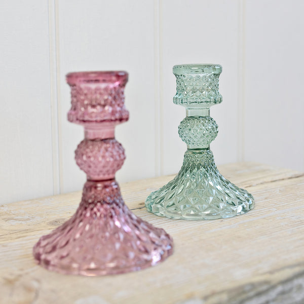 Coloured Pressed Glass Candle Holders