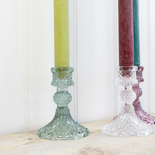 Coloured Pressed Glass Candle Holders