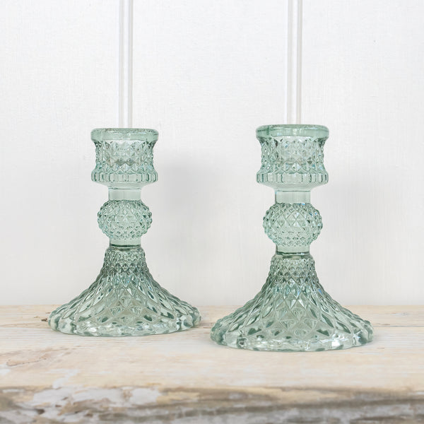 Coloured Pressed Glass Candle Holders