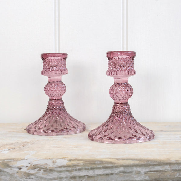 Coloured Pressed Glass Candle Holders