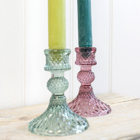 Coloured Pressed Glass Candle Holders