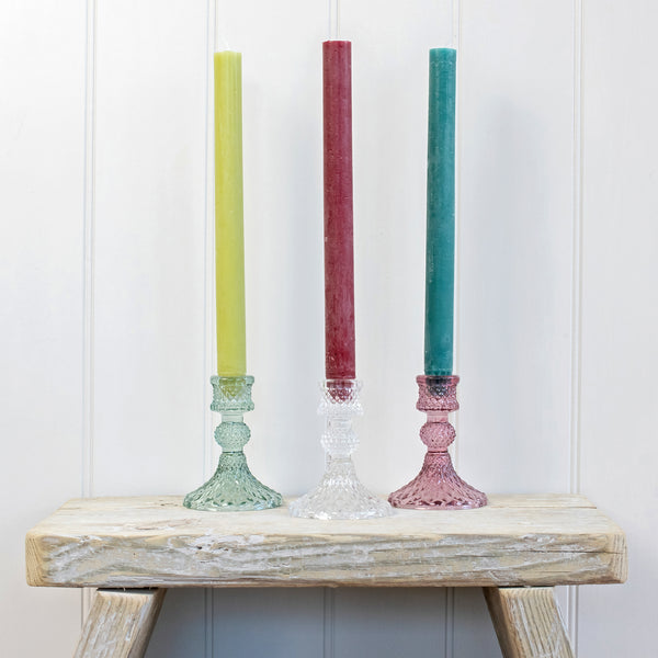 Coloured Pressed Glass Candle Holders