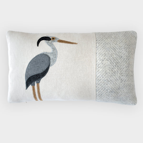 Handmade Heron Cushion in Mixed Tweeds