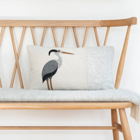 Handmade Heron Cushion in Mixed Tweeds