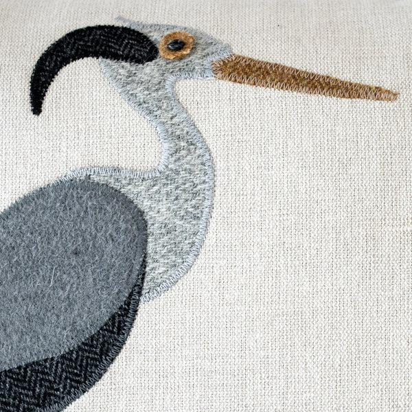 Handmade Heron Cushion in Mixed Tweeds