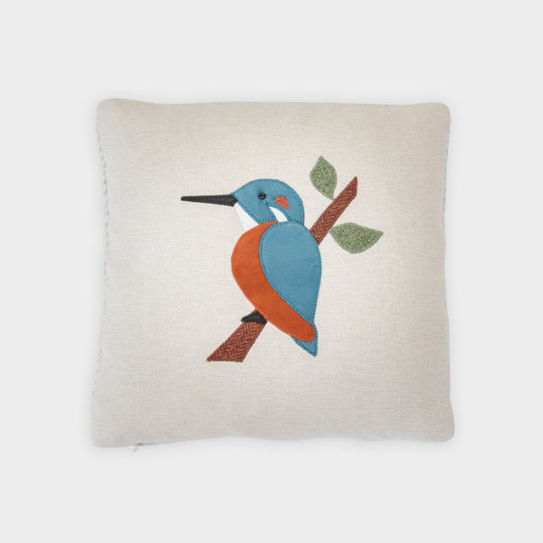 Handmade Square Kingfisher Cushion in Velvet and Wools