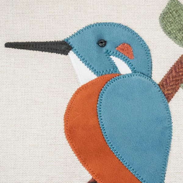 Handmade Square Kingfisher Cushion in Velvet and Wools