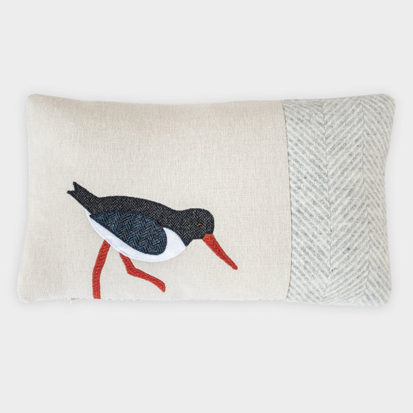 Handmade Oystercatcher Cushion in Herringbone Wools